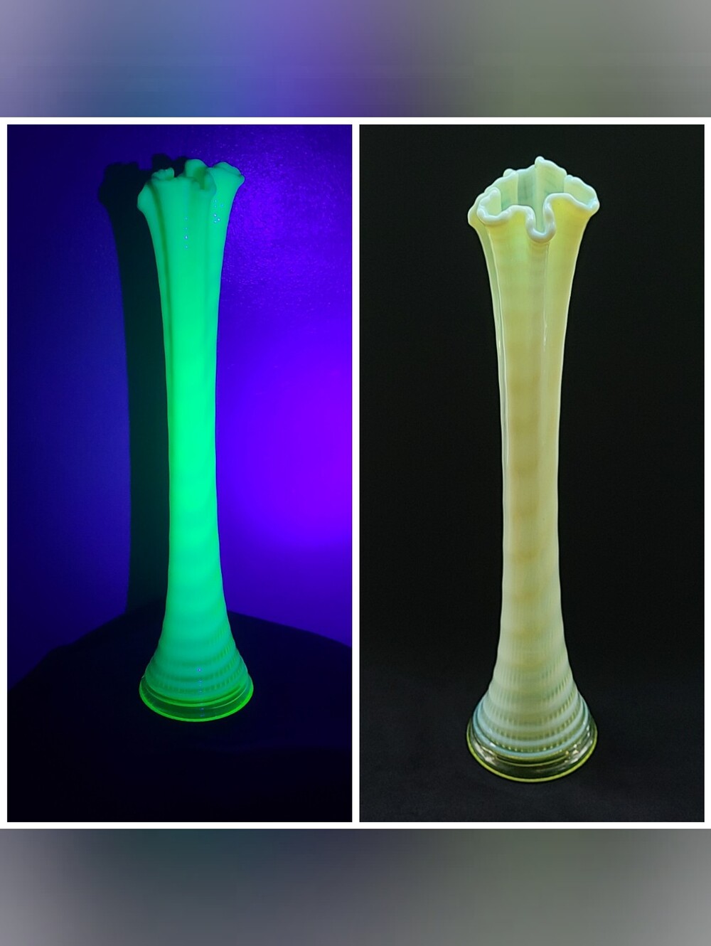 Vaseline Opalescent Uranium Antique Swung Vase